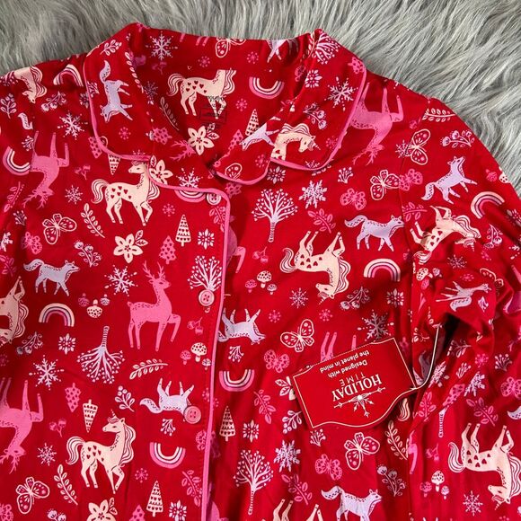 Holiday Time Three Piece Pajama Set Girls Size Large 10-12 Plus Red Unicorn Pjs‎ - Picture 3 of 9
